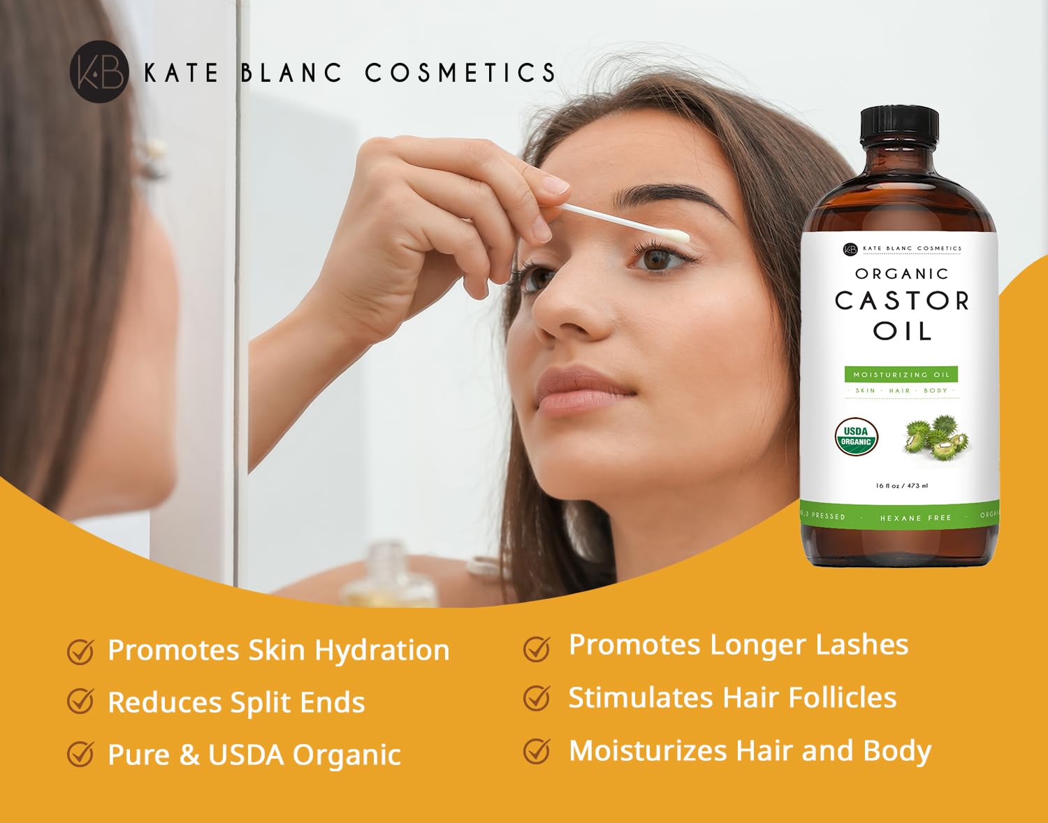 Kate Blanc Cosmetics Castor Oil Organic for Hair Growth & Body (16oz). 100% Pure Cold-Pressed Kate Blanc CosmeticsAu supplements