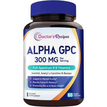 Doctor's Recipes Alpha GPC 300 mg Supplement, with 8 B Vitamins, Inositol, Acetyl L-Carnitine, Highly Bioavailable Source of Choline, 12-in-1 Cognitive Support for Women & Men, 60 Veggie Capsules Doctor's RecipesAu supplements