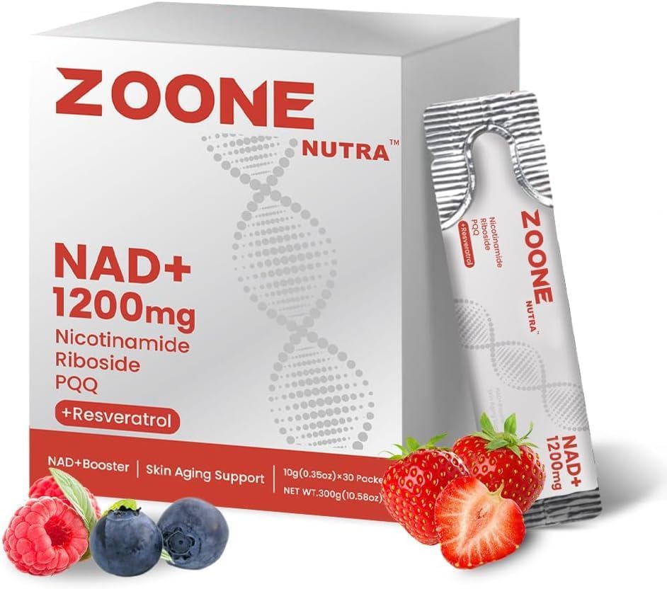 Zoone Nutra NAD Supplement 1200mg with Nicotinamide Riboside, PQQ & Resveratrol – Advanced Cellular Energy & Longevity Support – Anti-Aging Formula for Mental Clarity – 30 Packets Zoone NutraAu supplements