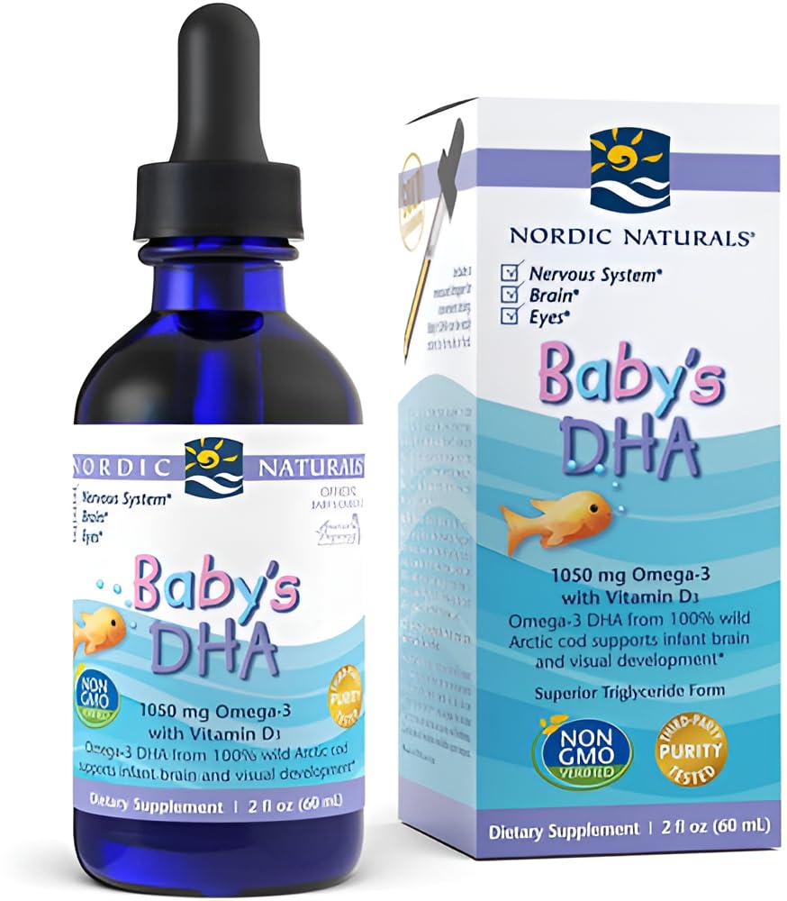 Nordic Naturals Baby’s DHA, Unflavored - 2 oz - 1050 mg Omega-3 + 300 IU Vitamin D3 - Supports Brain, Vision & Nervous System Development in Babies - Non-GMO - Servings May Vary Nordic NaturalsAu supplements