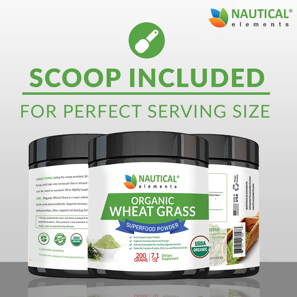Wheatgrass Powder - USDA Certified Organic Wheat Grass Powder That Is Rich In Essential Amino Acids, Chlorophyll, Antioxidants, Fatty Acids, Minerals & Vitamins - US Grown - Vegan & Non-GMO Superfoods Nautical ElementsAu supplements