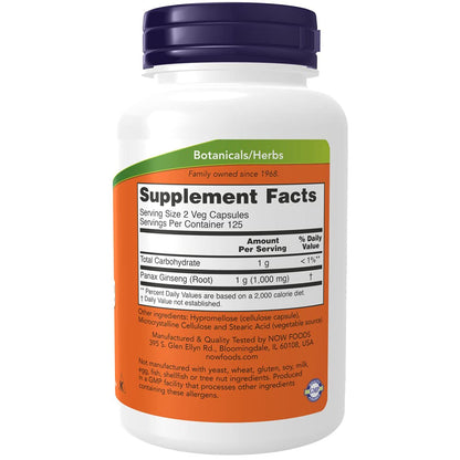 NOW Supplements, Panax Ginseng (Root) 500 mg, Adaptogenic Herb*, 250 Veg Capsules NOWUS supplements