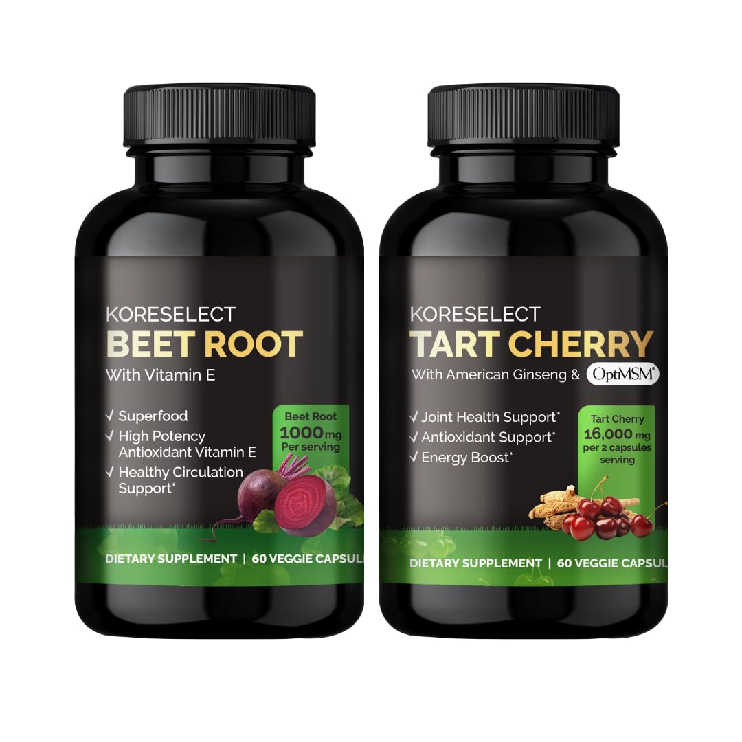 KORESELECT Beet Root & Tart Cherry Capsules 16,000mg Capsules Bundle for Nitric Oxide KORESELECTUS supplements