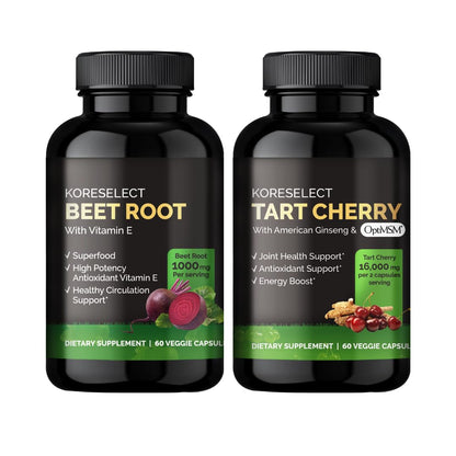 KORESELECT Beet Root & Tart Cherry Capsules 16,000mg Capsules Bundle for Nitric Oxide KORESELECTUS supplements