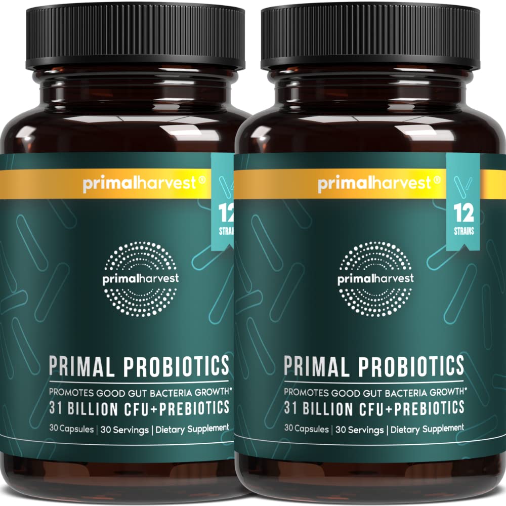 Primal Harvest Probiotics for Women and Men Shelf-Stable with Prebiotics Daily Supplement for Adults 60 Capsules (2 Pack) Primal HarvestAu supplements