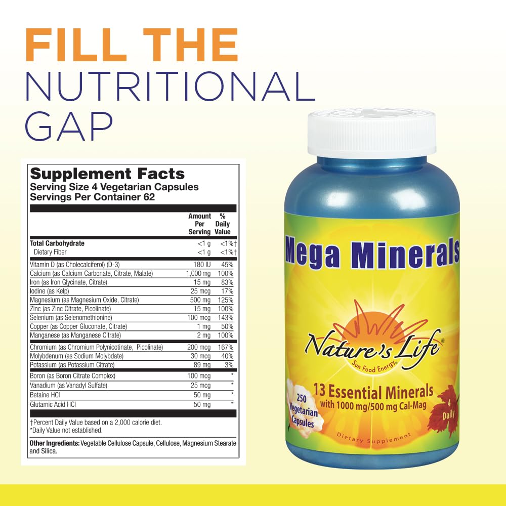Nature's Life Mega Minerals Complex | Complete Multi Mineral + Vitamin D Supplement | 250 Vegetarian Capsules Nature's LifeAu supplements