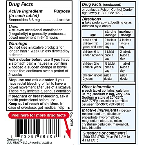 Senna Tablets 100 Ct. | Natural Vegetable Laxative [Made in USA] | Laxatives for Constipation UlaiAu supplements