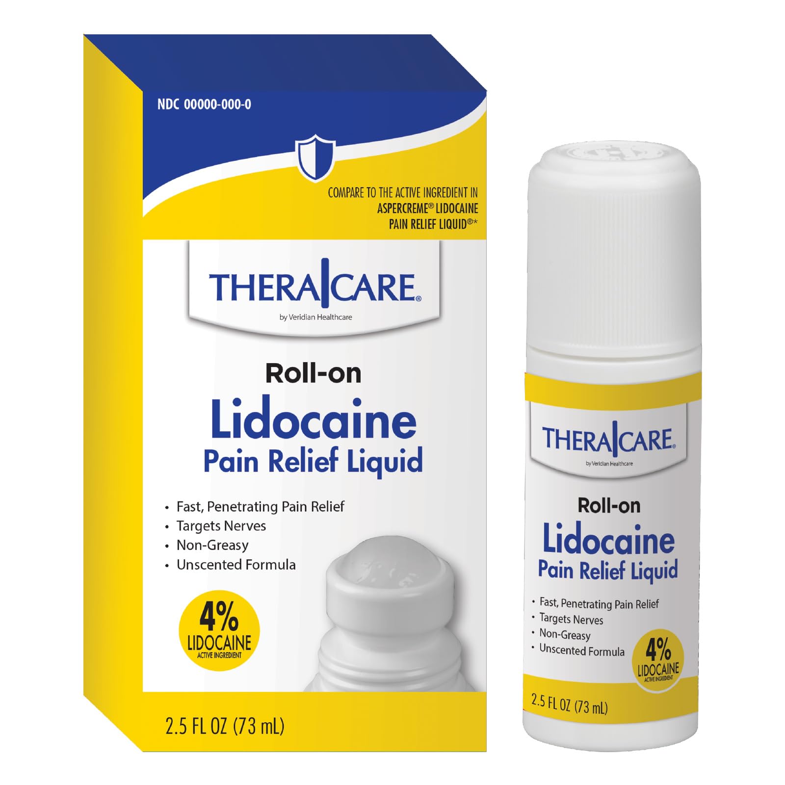 TheraCare 4% Lidocaine Roll-On | OTC Strength | Pain Relief Liquid | 2.5 oz. 73 mL | Non-Greasy, Unscented Formula | Topical Anesthetic Thera CareAu supplements