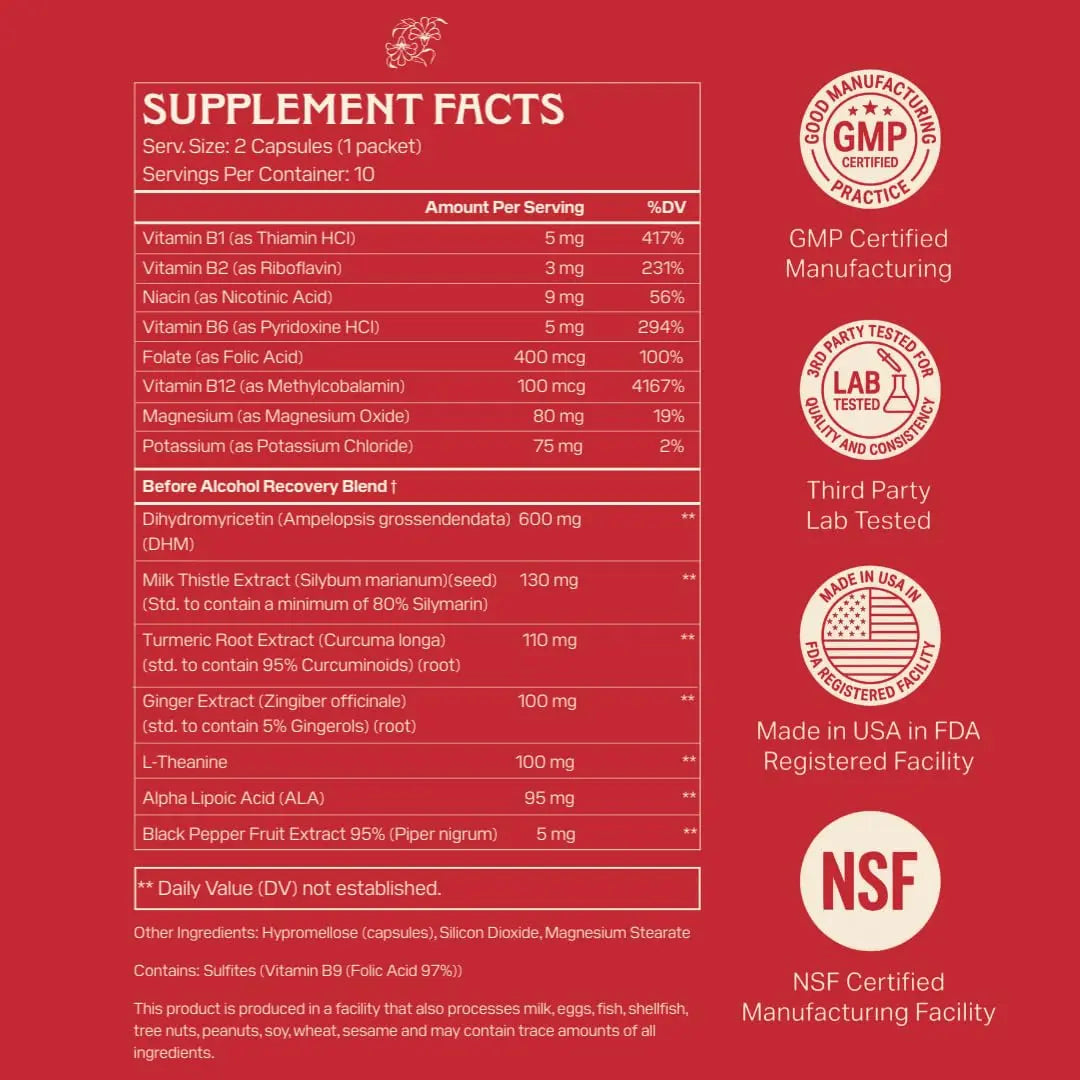 Apéritif Before Alcohol Recovery Supplement - DHM (Dihydromyricetin), Milk Thistle, Turmeric & B Vitamins - Hydration & Liver Support for Morning Clarity Apéritif Healthnz supplements