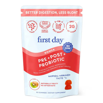 FIRST DAY Women’s Good Gut Tribiotic Gummies – 3-in-1 Prebiotic, Probiotic & Postbiotic Supplement – Supports Immune Function and Digestive FIRST DAYAu supplements