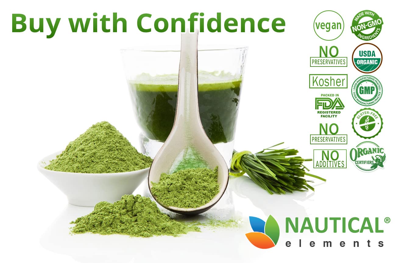 Wheatgrass Powder - USDA Certified Organic Wheat Grass Powder That Is Rich In Essential Amino Acids, Chlorophyll, Antioxidants, Fatty Acids, Minerals & Vitamins - US Grown - Vegan & Non-GMO Superfoods Nautical ElementsAu supplements