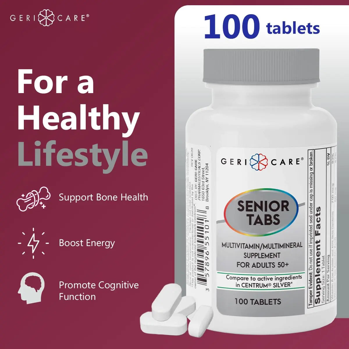 GeriCare Senior Tab 50+ Multivitamin and Minerals Tablets - Immune Support - Age-Defying Nutrition, 100 Count (Pack of 2) GeriCareAu supplements