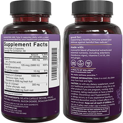 Viva Naturals Sambucus Elderberry with Vitamin C and Zinc for Adults - 5 in 1 Sambucus Viva NaturalsUS supplements