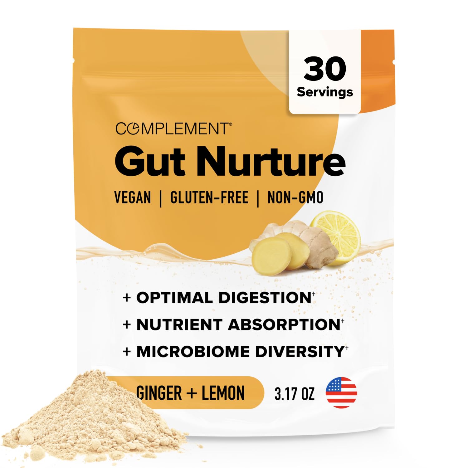 Complement Gut Nurture Prebiotic + Postbiotic Superfood Powder for Leaky Gut Repair, Probiotics for Digestive Health - Ginger Root - 30 Servings ComplementAu supplements