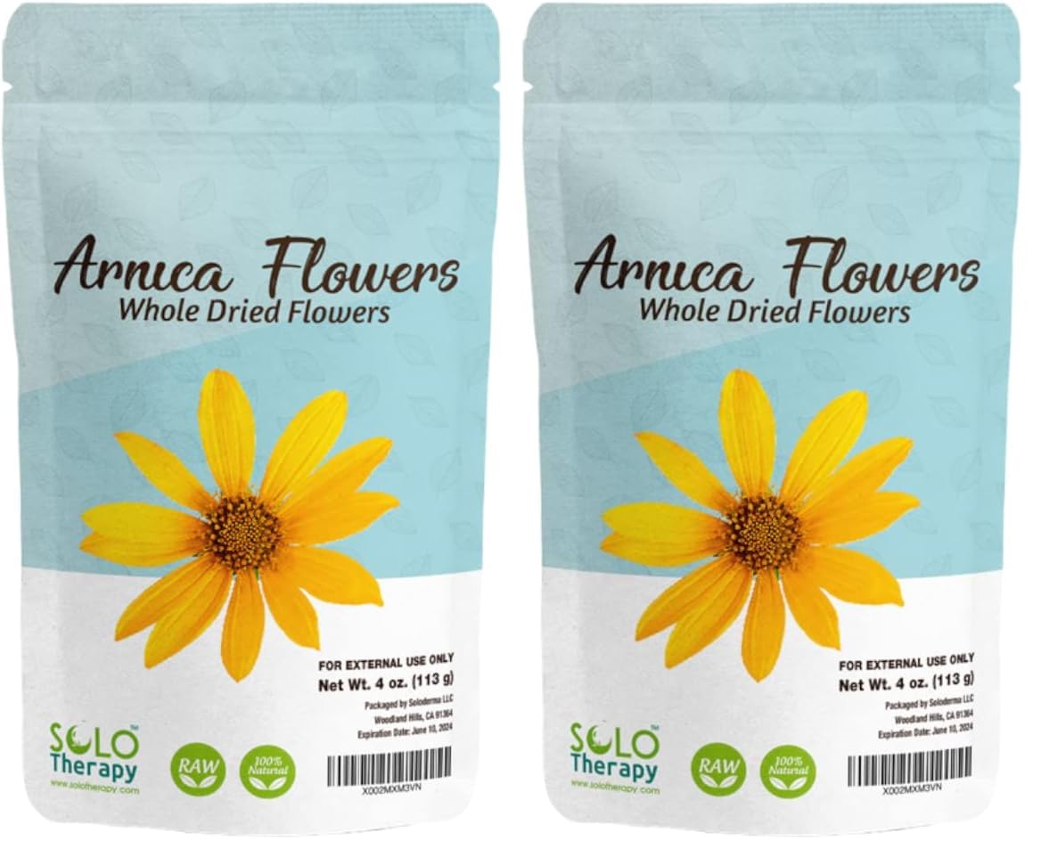 Solo Therapy Arnica Dried Whole Flowers 4 oz, Heterotheca Inuloides, Flores De Arnica Secas, Product from México, Packaged in The USA (Pack of 2) Solo TherapyAu supplements