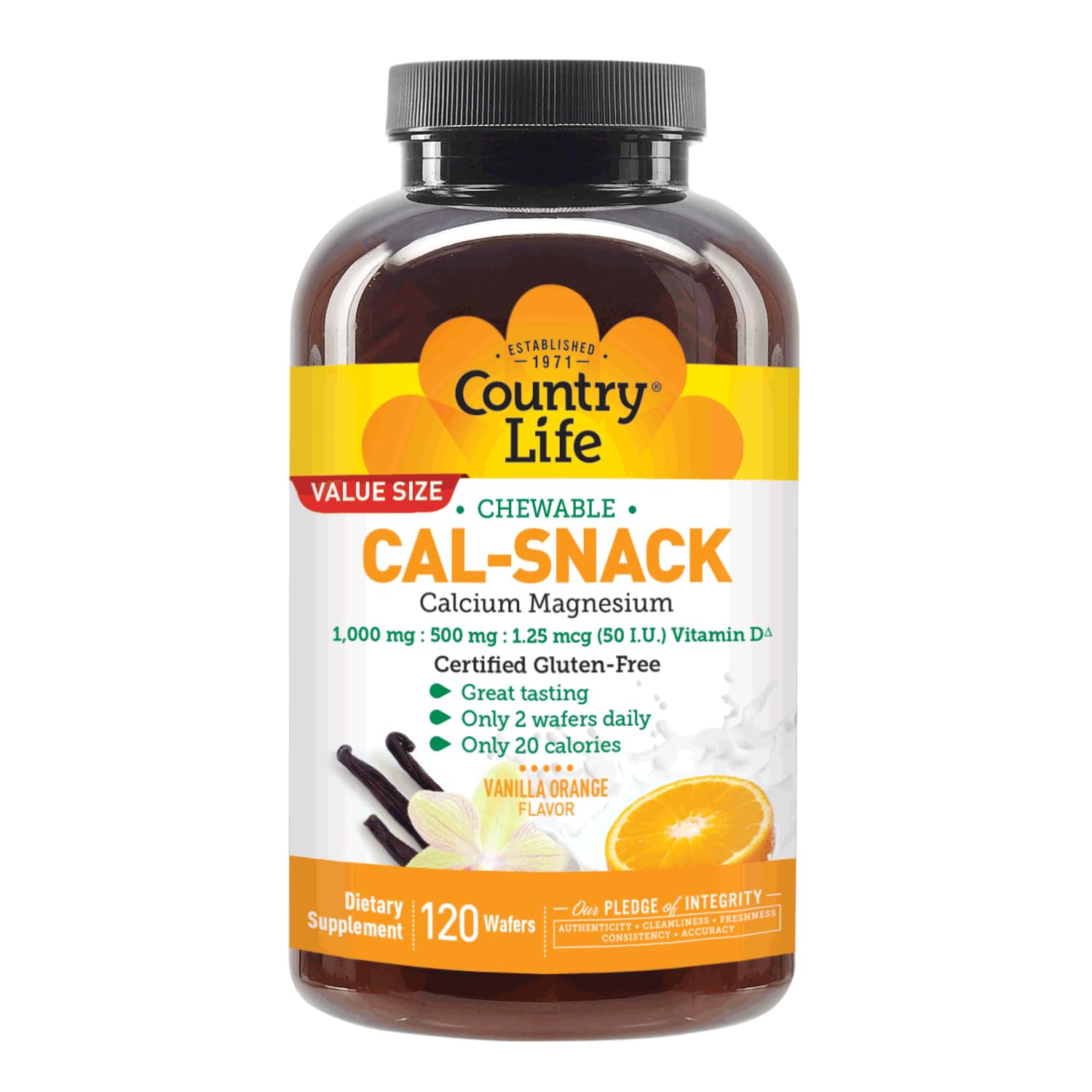 Country Life Cal-Snack - Chewable Calcium Magnesium Supplement wafers with Vitamin D3, Easy to Digest, Vanilla Orange Flavor, Dietary Supplement Country LifeAu supplements
