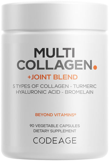 Codeage Multi Collagen Protein + Joint Blend Supplement, Hyaluronic Acid, Bromelain, Turmeric, Ginger, Boswellia, Astaxanthin - Hydrolyzed Bovine Collagen
