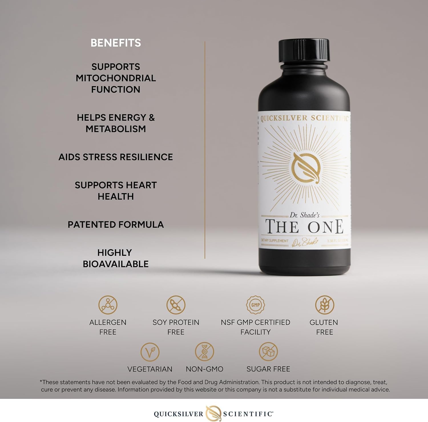 Quicksilver Scientific The ONE Mitochondrial Elixir - Mitochondria Supplement to Support Cellular Health with Phosphatidylcholine, Resveratrol, Reishi Mushroom & CoQ10 Liquid (3.38 Fl oz / 100ml) Quicksilver ScientificUS supplements