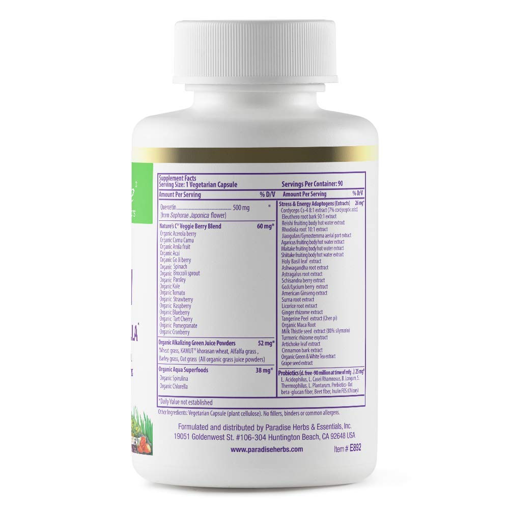 Paradise Herbs Earth's Blend Quercetin, for Immunity, Antioxidant Activity, Probiotics, Adaptogens, Vegan, Non GMO, Gluten Free, 90 Vegetarian Capsules Paradise HerbsAu supplements