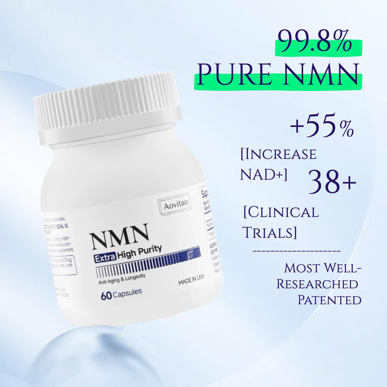 AOVITAO NMN Supplement 500mg Ultra Pure 99.8% | Stabilized Form | Supports NAD+ Production, Cellular Health & Healthy Aging | 60 Capsules AOVITAOAu supplements