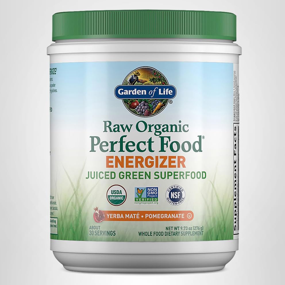 Garden of Life Raw Organic Perfect Food Energizer Juiced Green Superfood Powder - Yerba Mate Pomegranate, 30 Servings, Green Superfood Powder & Probiotics, Gluten Free Whole Food Greens Supplements Garden of LifeAu supplements