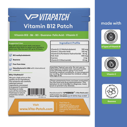 VitaPatch Vitamin B12 Patch for Energy Plus – 30 Count Vitamin B12 Patches – B12 Vitamins VitaPatchUS supplements