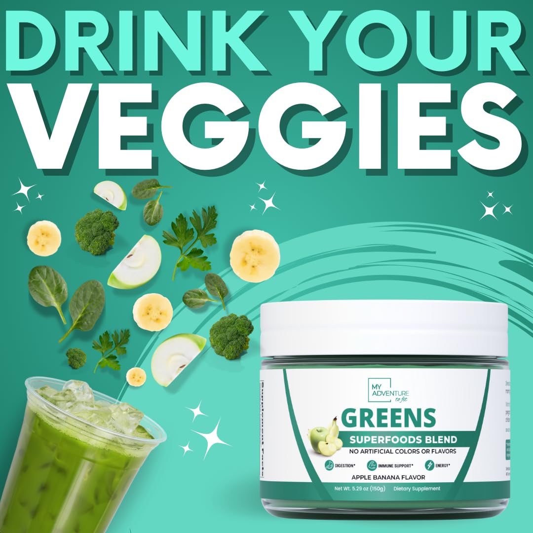 Green Superfood Powder for Digestion & Gut Health - Keto Friendly Superfood Greens Blend Powder for Immune Support - Powdered Greens Supplement for Immune Boost - Apple Banana Flavor My Adventure to FitAu supplements