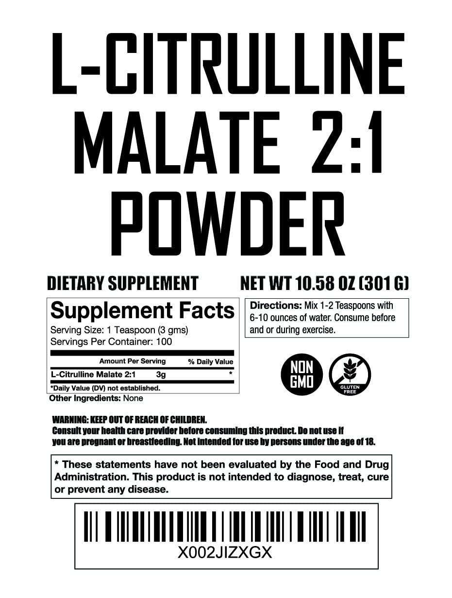 L Citrulline Malate 2 1 Powder 300 Grams - Bulk L Citrulline Powder - Free Form Amino Fit Lane NutritionUS supplements