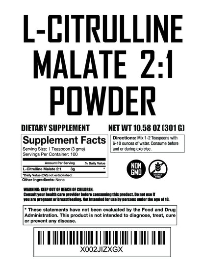 L Citrulline Malate 2 1 Powder 300 Grams - Bulk L Citrulline Powder - Free Form Amino Fit Lane NutritionUS supplements