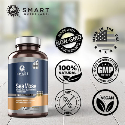 SMART NUTRA LABS Organic Sea Moss 3200MG Per Serving- 180 Vegan SMART NUTRA LABSUS supplements