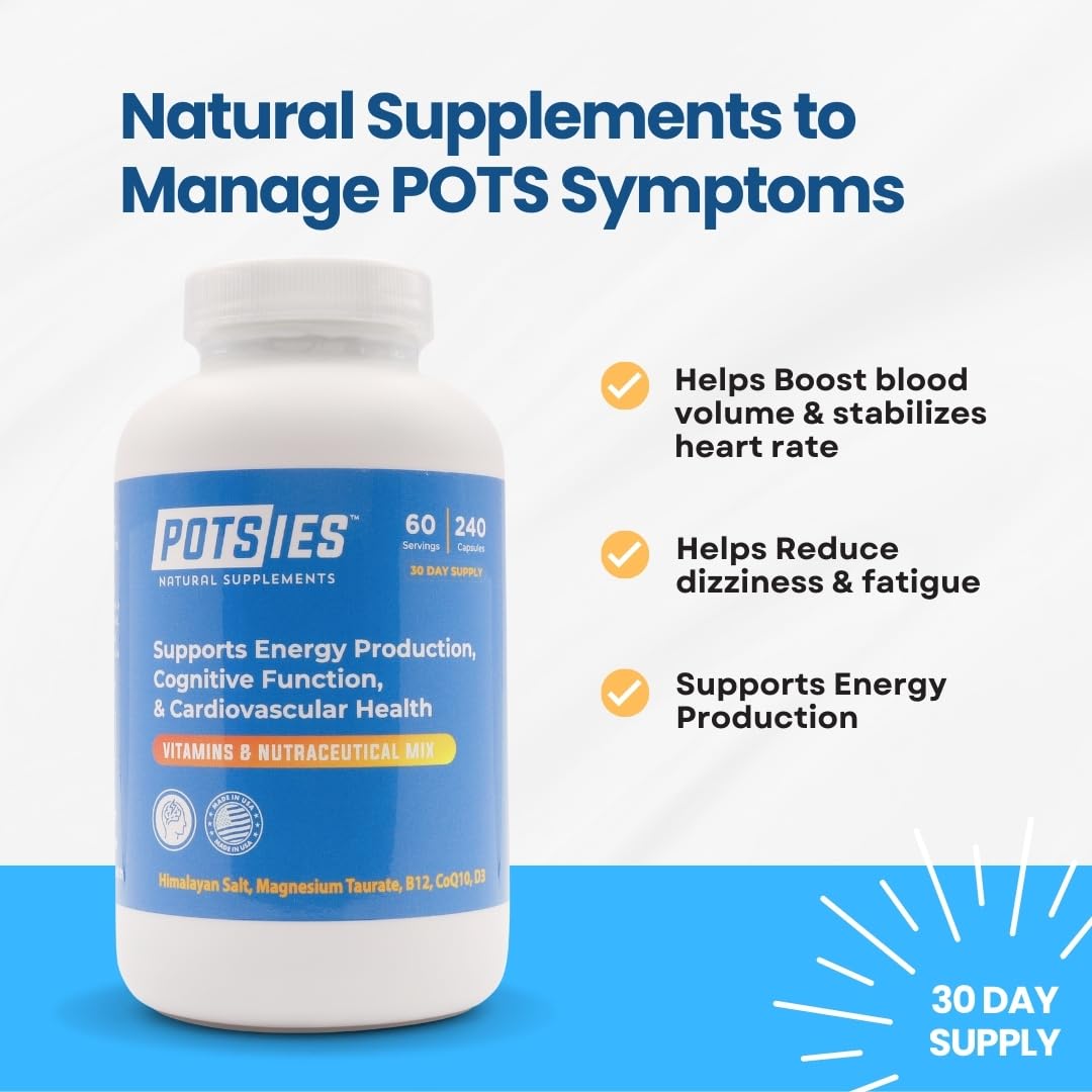 Potsies POTS Supplement Vitamin & Nutraceutical Mix Capsules for Pots Syndrome | POTS Management Essentials | 240 Capsules - 30 Day Supply PotsiesAu supplements