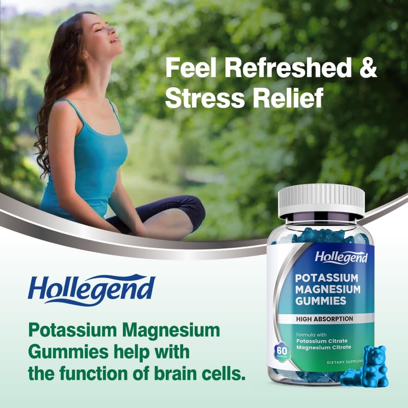 HOLLEGEND Potassium Magnesium Gummies, High Absorption Potassium Citrate 99mg Magnesium Citrate 180mg, Chewable Gummy Supplements for Leg Cramps & Muscle, 60 Count HOLLEGENDAu supplements