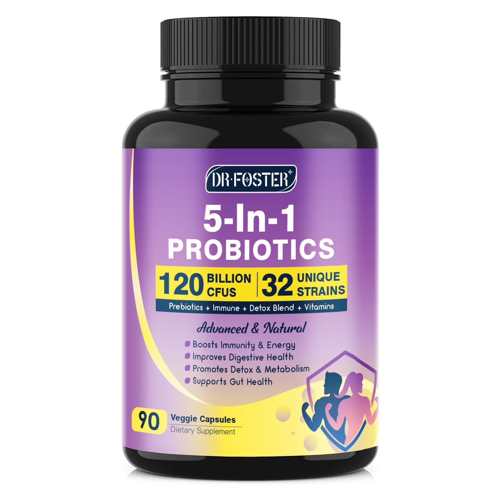 Probiotics for Women & Men Digestive Health，120 Billion CFUs, Prebiotics and Probiotics for Gut Health, D3, Zinc & Immune Support Herbs, Detox Cleanse, 45 Day - 3 Month Supply DRFOSTERAu supplements