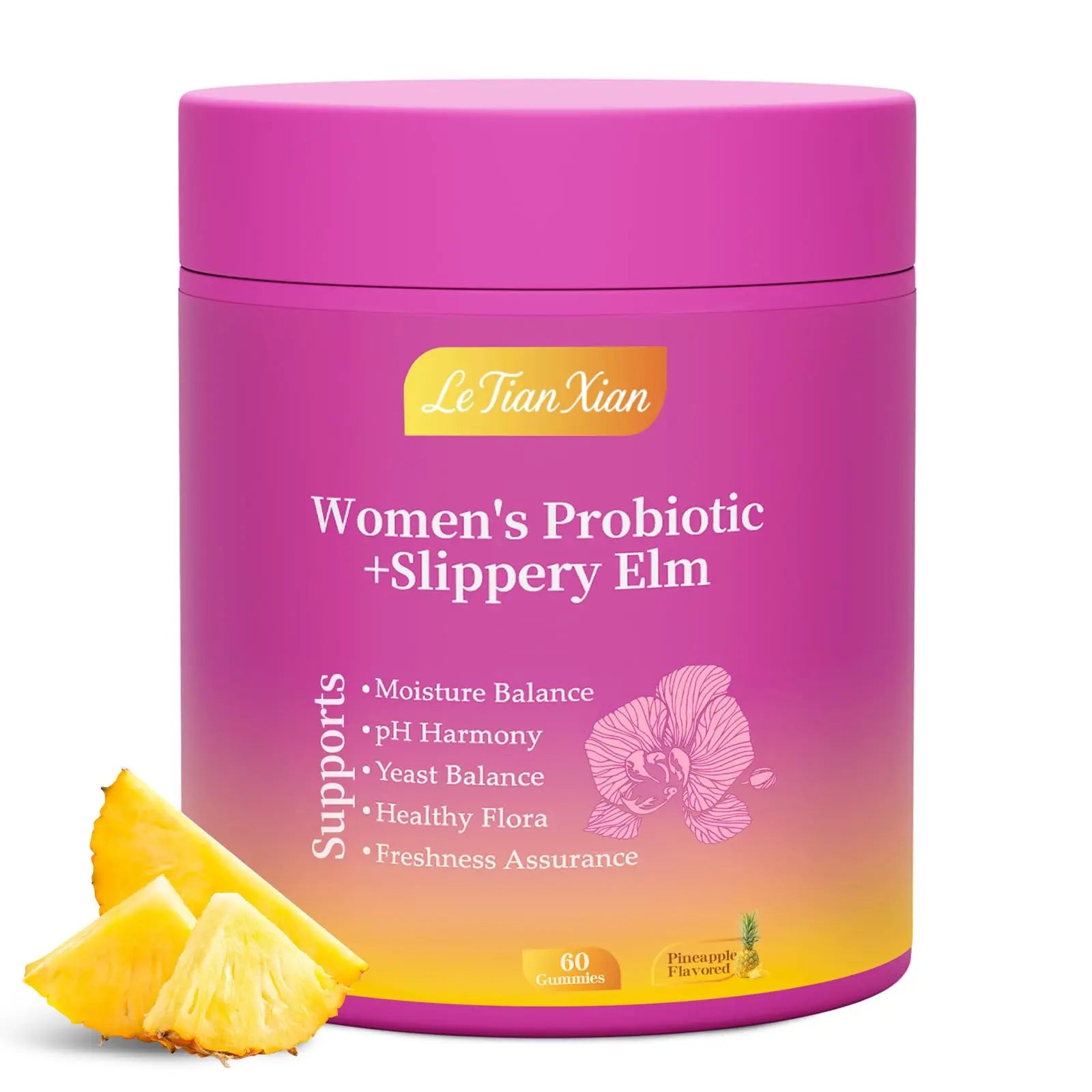 Le Tian Xian Her Juicy Feminine Probiotics Gummies for Women with Slippery Elm, Prebiotics & Lactobacillus - for pH Balance & Digestive Health, Tropical Pineapple Flavor, 60 Count Le Tian XianAu supplements