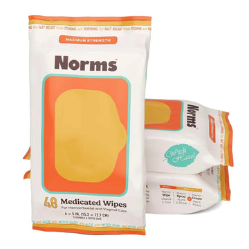 Norms Medicated Hemorrhoid Wipes with Witch Hazel and Aloe, Soothing Flushable Wipes for Itching, Burning & Swelling Relief, Hypoallergenic & Fragrance Free - 48ct (Pack of 3) NormsAu supplements