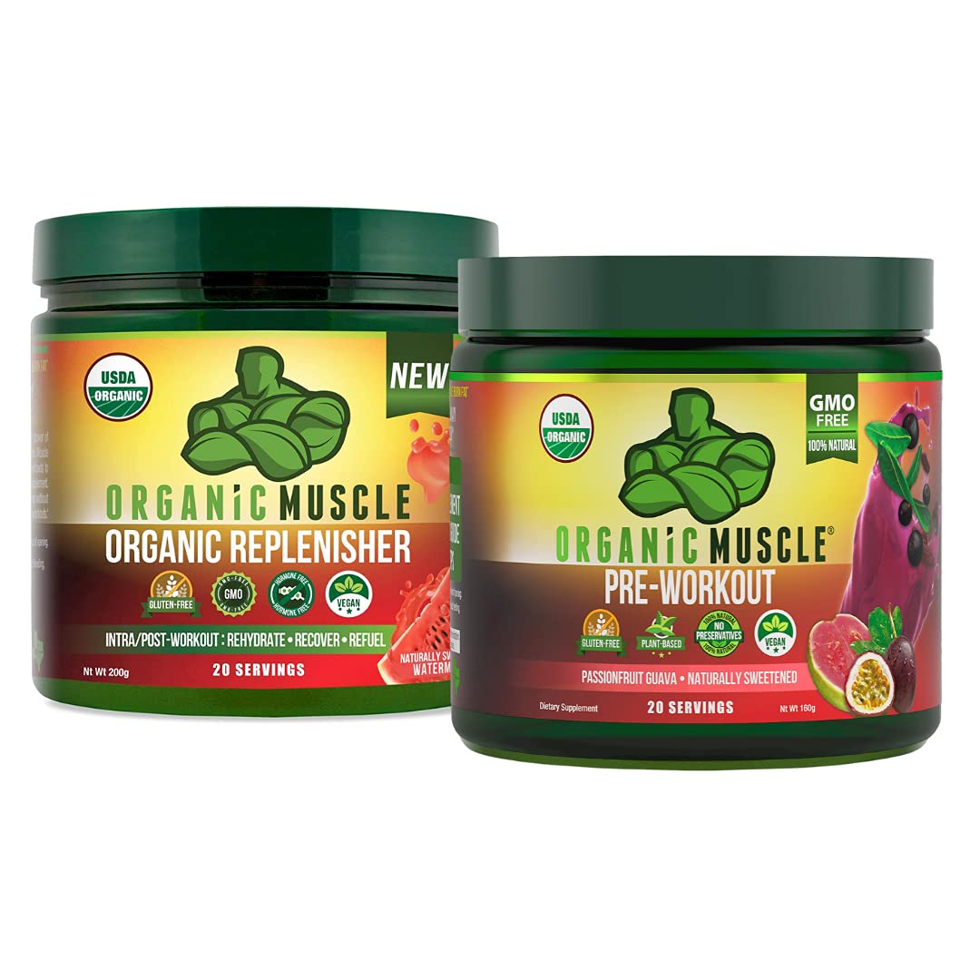 Organic Muscle Bundle - Pre-Workout Powder for Energy (Passionfruit Guava) + Replenisher Organic MuscleUS supplements
