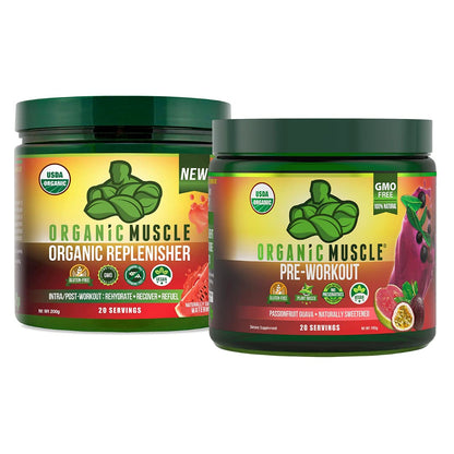 Organic Muscle Bundle - Pre-Workout Powder for Energy (Passionfruit Guava) + Replenisher Organic MuscleUS supplements