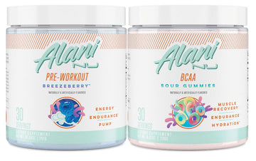 Alani Nu Breezeberry Pre Workout and BCAA Sour Gummies Post Workout Powder Bundle Alani NuAu supplements