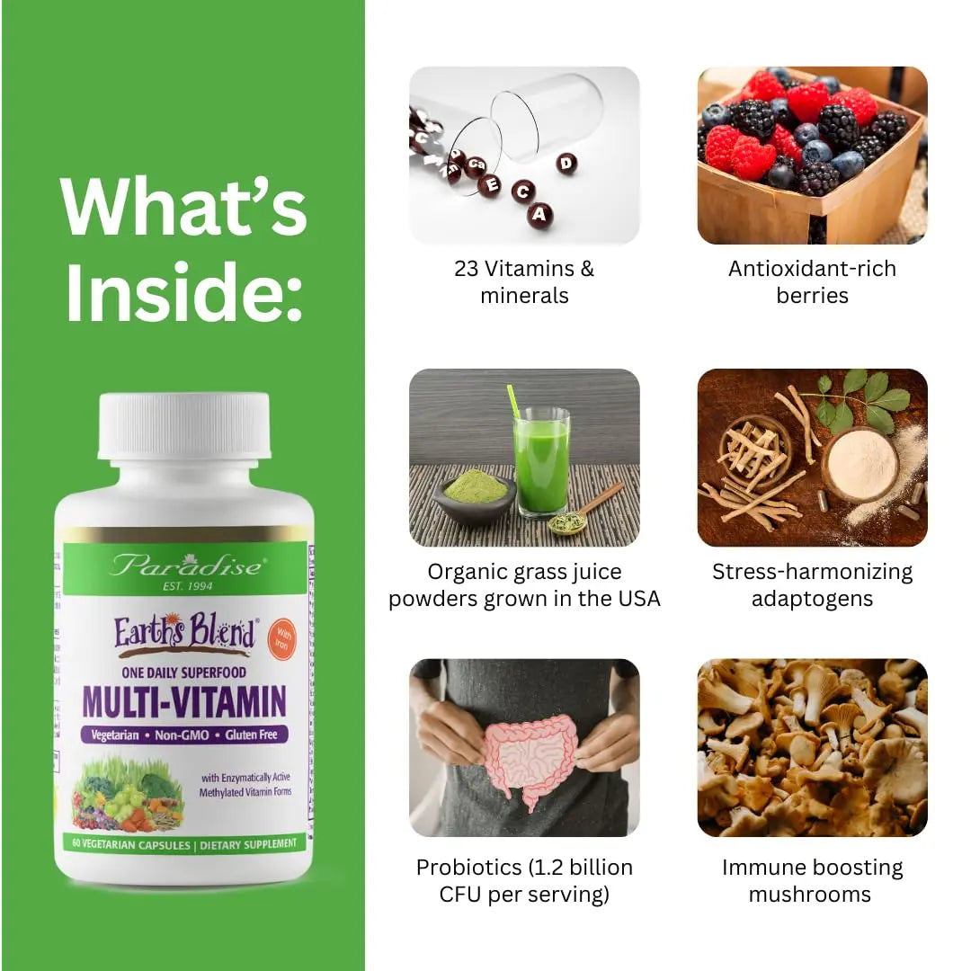 Paradise Herbs Earth's Blend Women's Once Daily Multivitamin with Iron, 48 Organic Superfoods, Probiotics, Antioxidants Paradise HerbsAu supplements