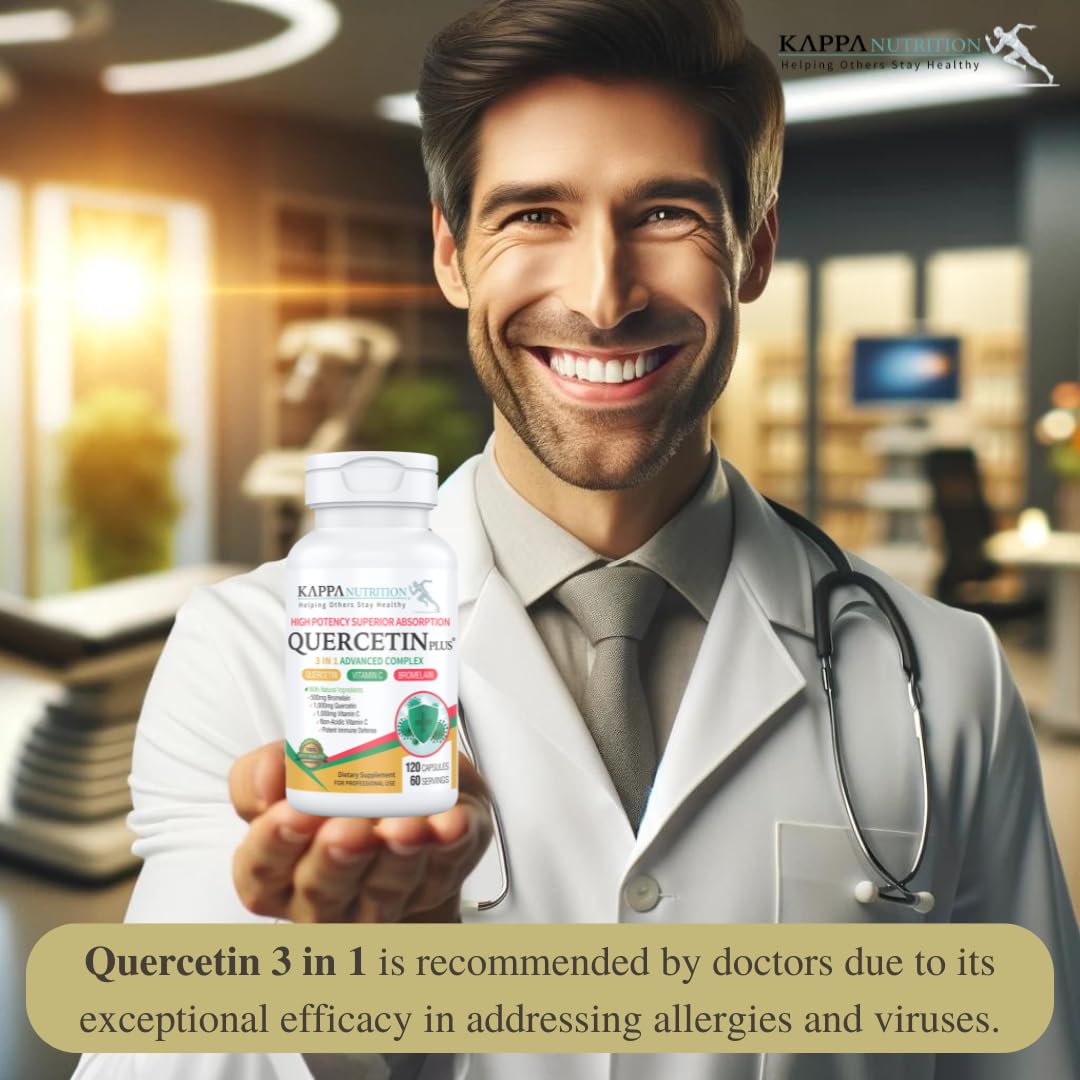 QUERCETIN PLUS, Quercetin 1,000mg, Bromelain 500mg and Vitamin C 1,000mg, (120 Capsules), 3 in 1 from Bioflavonoids, Supports Immune, Cardiovascular & Respiratory Health, Seasonal Allergy Relief. KAPPA NUTRITIONAu supplements