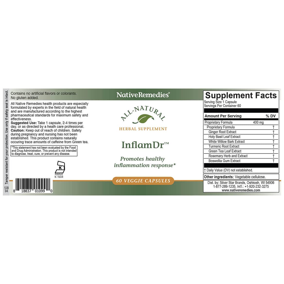 Native Remedies Inflam Dr. - All Natural Herbal Supplement Promotes Healthy Inflammation Response - Helps Fight Oxidative Stress to Cells - 60 Veggie Caps Native RemediesAu supplements