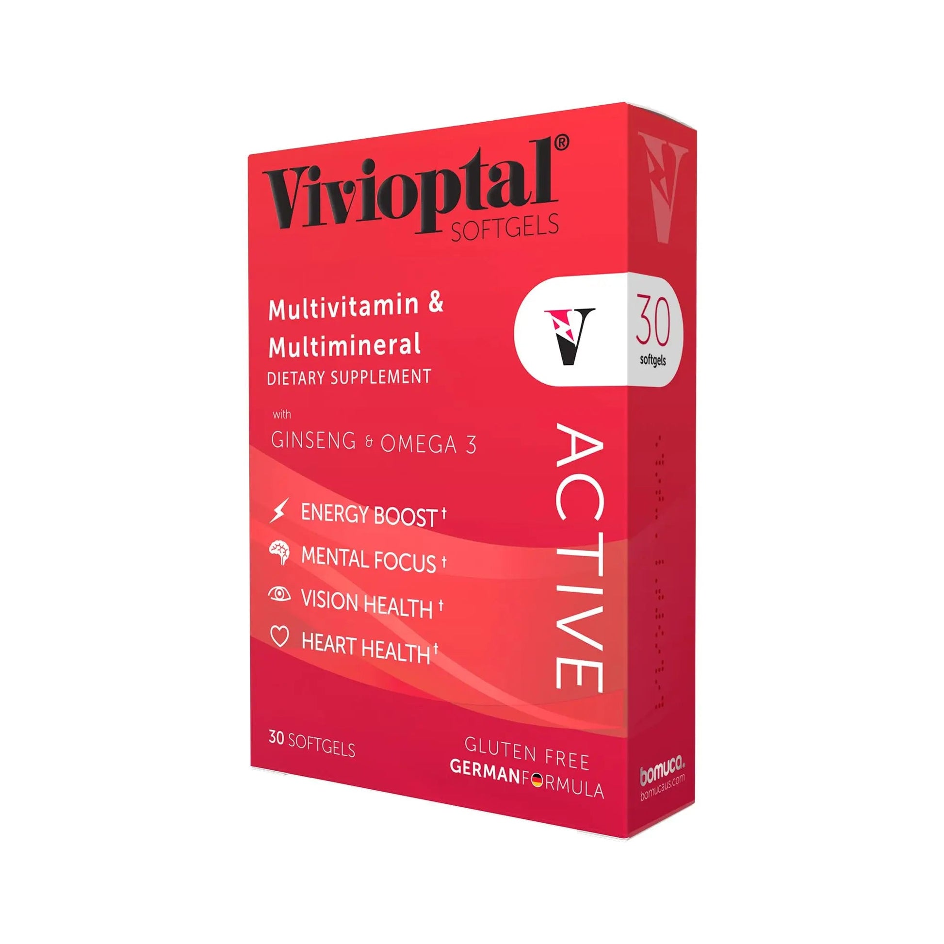 Vivioptal Active, 30 Softgels, Ginseng & Omega 3, Multivitamin & Multimineral, Gluten Free, German Formula Vivioptal VitaminsAu supplements
