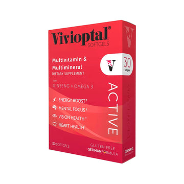 Vivioptal Active, 30 Softgels, Ginseng & Omega 3, Multivitamin & Multimineral, Gluten Free, German Formula Vivioptal VitaminsAu supplements