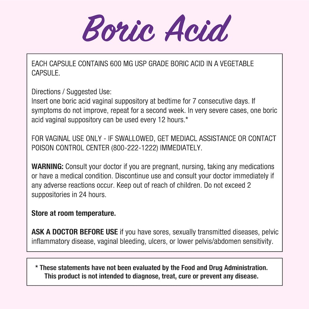 Puregen Labs Boric Acid 600 mg Vaginal Suppositories - 100% Pure | All Natural Without Dyes or Fillers P Puregen LabsAu supplements