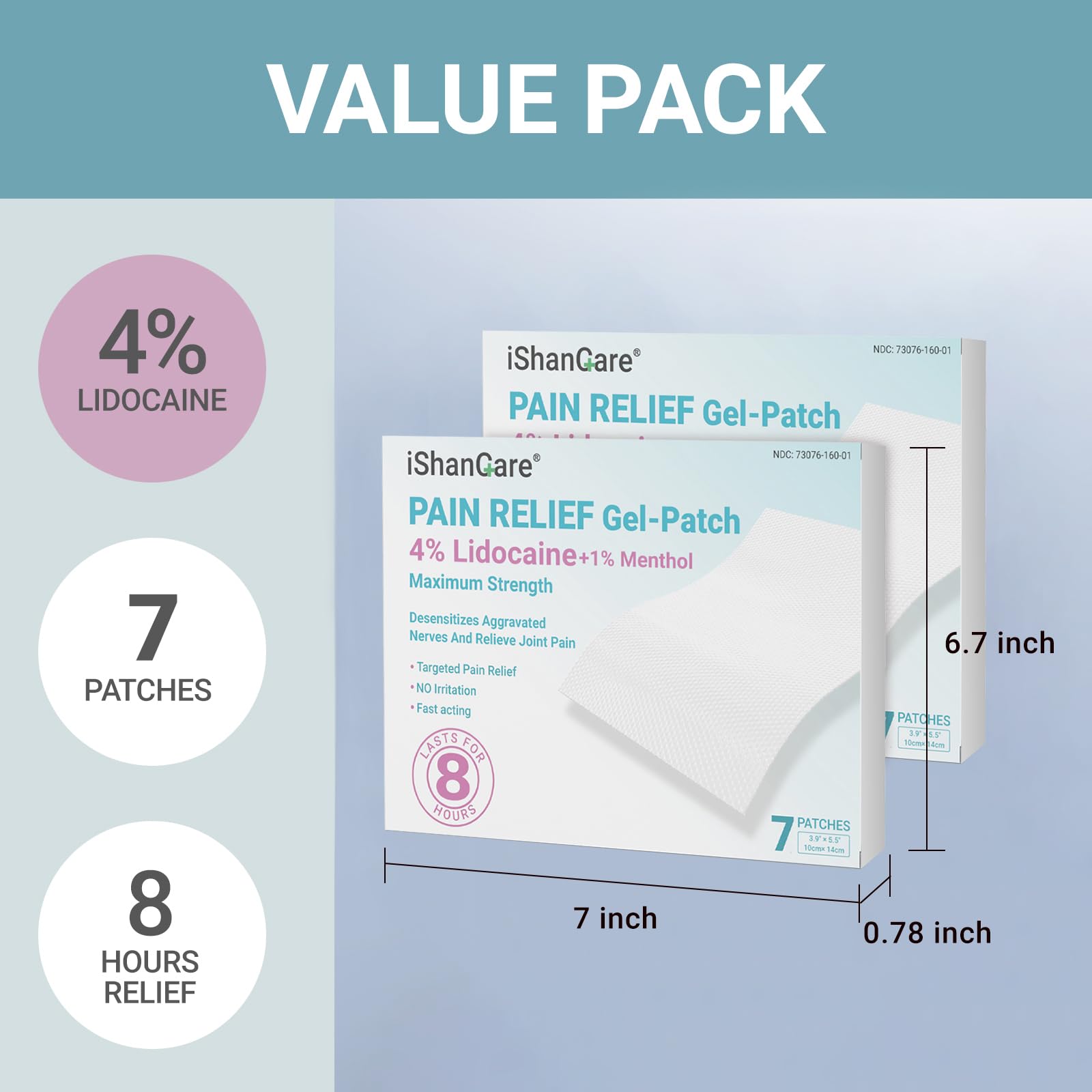 ishancare Lidocaine 4% + Menthol 1% Patches 14Count Fast Acting Maximum Strength Back Neck, Shoulders, Knees, Elbows Pain Relief - Temporary Nerve & Joint Pain Solution ishancareAu supplements
