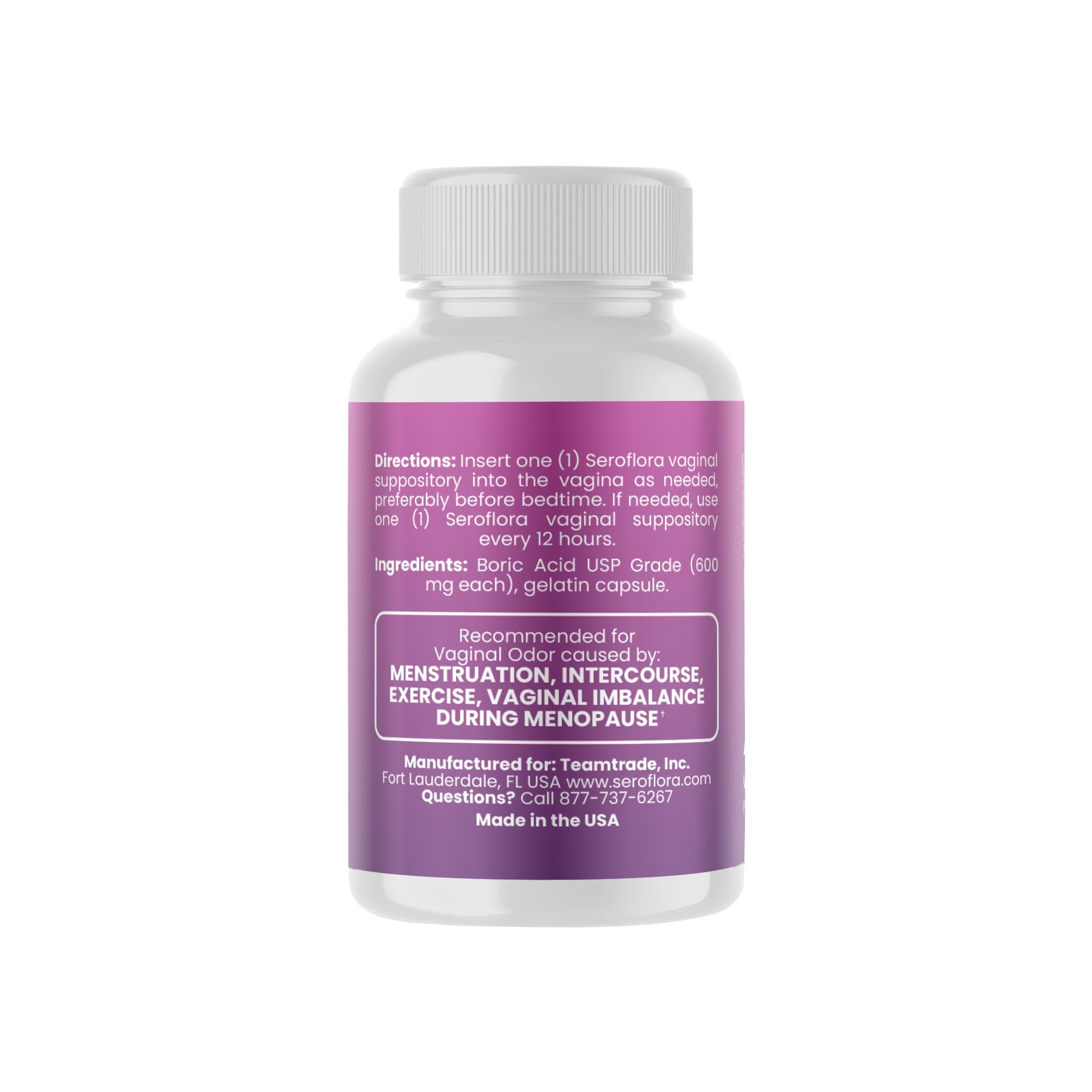 Seroflora Boric Acid Vaginal Suppositories 600mg – 30 Count with 7 Applicators for Odor Control & pH Balance Feminine Hygiene Support, Natural Intimate Care, Made in USA SEROVERAUS supplements