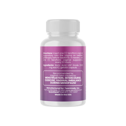 Seroflora Boric Acid Vaginal Suppositories 600mg – 30 Count with 7 Applicators for Odor Control & pH Balance Feminine Hygiene Support, Natural Intimate Care, Made in USA SEROVERAUS supplements