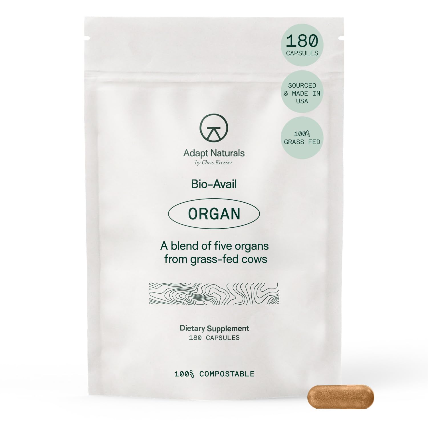 Adapt Naturals Organ Supplement, Bioavailable Grass Fed Beef Liver Capsules, Blend of Liver, Heart, Kidney, Pancreas & Spleen, Support Liver Cleanse Detox & Repair | Source of CoQ10-30 Days Supply ADAPT NATURALS BY CHRIS KRESSERAu supplements