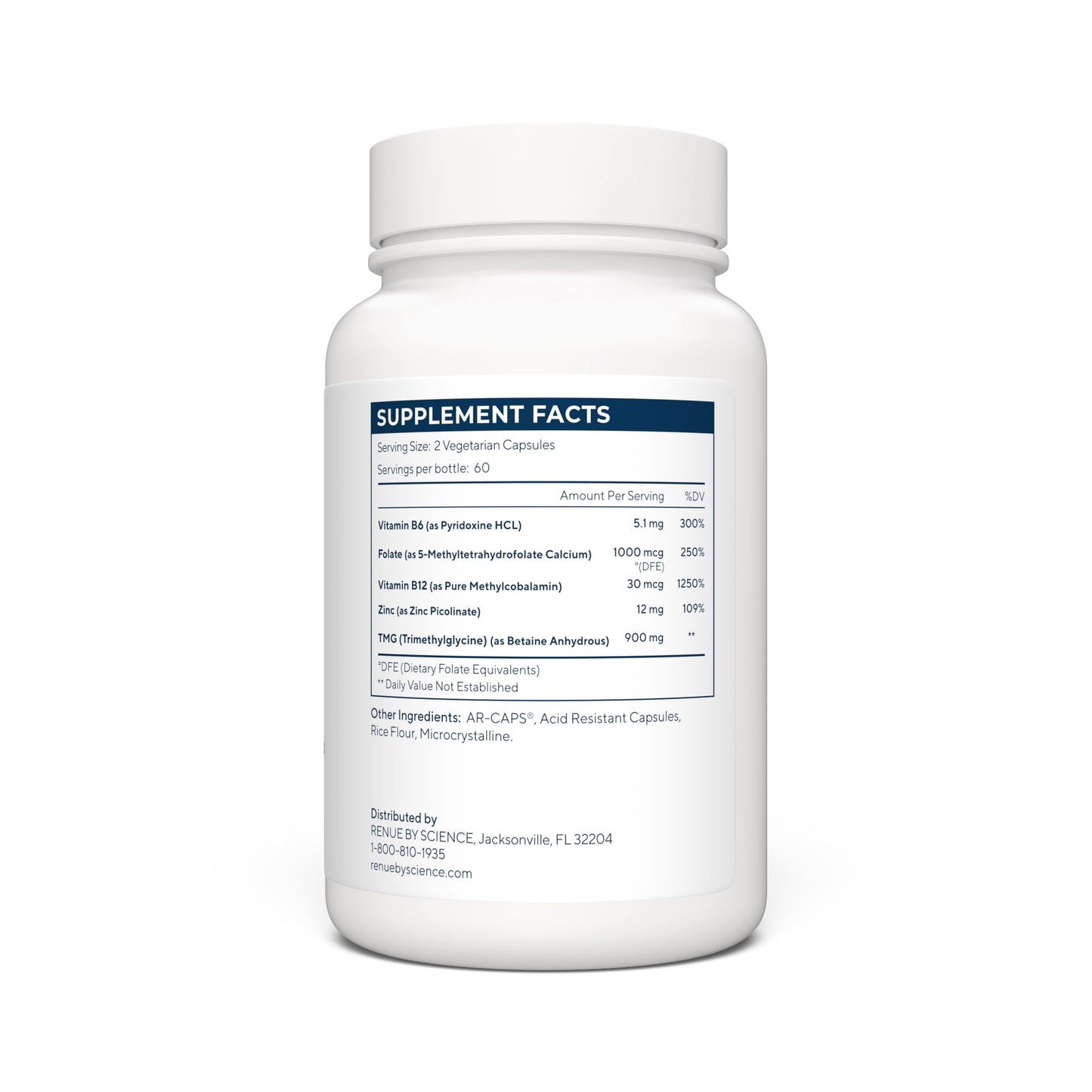 Renue By Science TMG | High Strength TMG Supplements | 120 Trimethylglycine Capsules - 900mg TMG per Serving with Vitamin B12 Vitamin B6 Folate & Zinc | Made in The USA & Third-Party Tested Renue By ScienceUS supplements