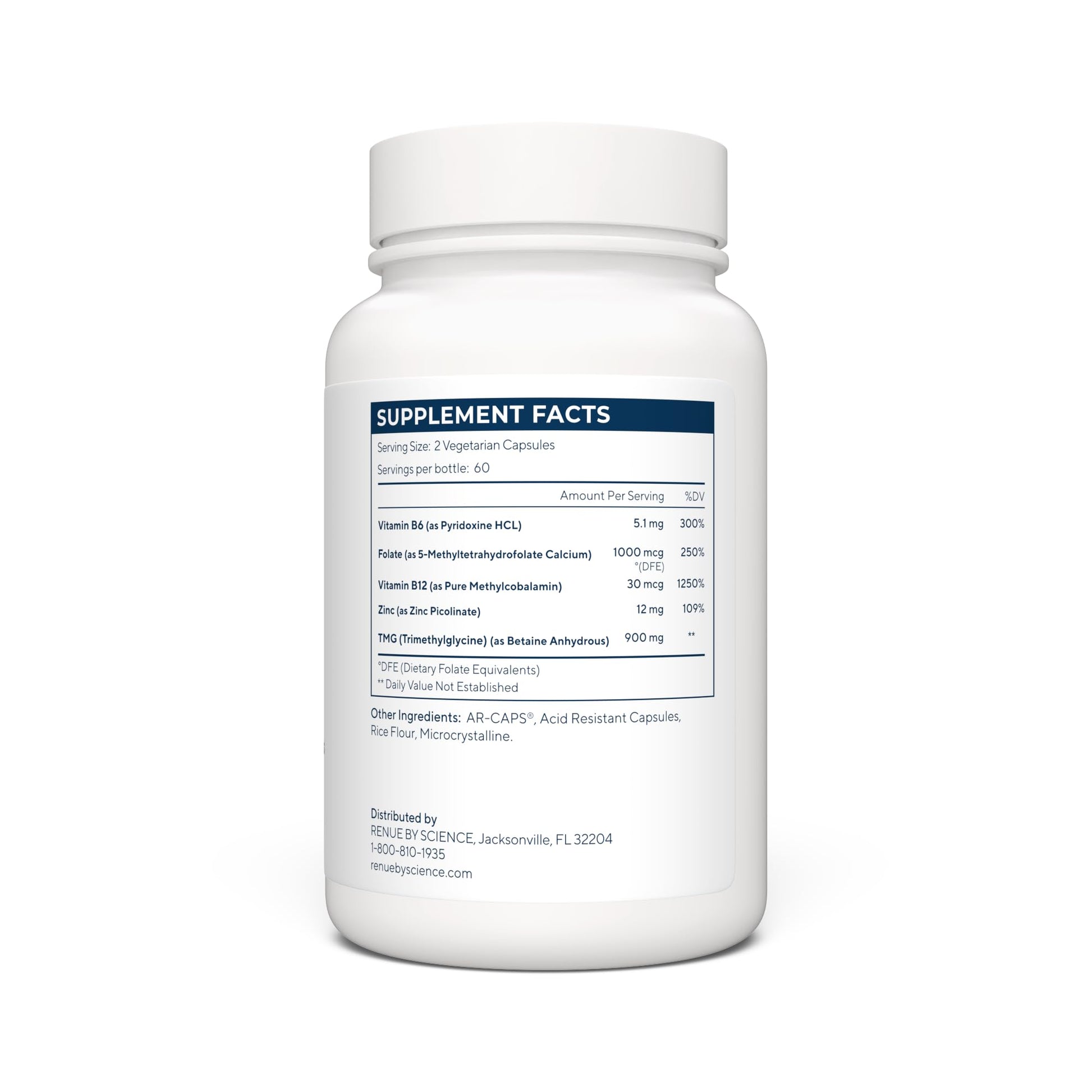 Renue By Science TMG | High Strength TMG Supplements | 120 Trimethylglycine Capsules - 900mg TMG per Serving with Vitamin B12 Vitamin B6 Folate & Zinc | Made in The USA & Third-Party Tested Renue By ScienceUS supplements